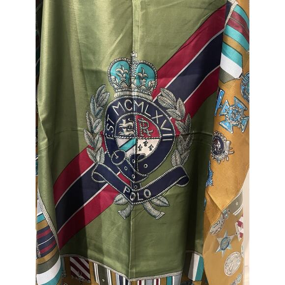 Vintage Ralph Lauren Polo Medals Crests Silk Scarf - Picture 1 of 16